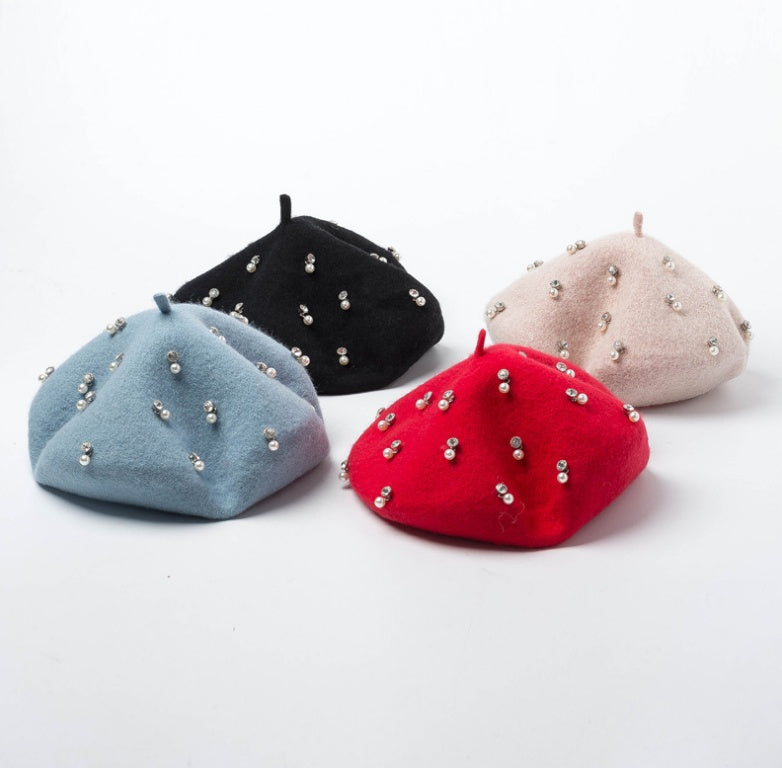 Rhinestone Wool Beret