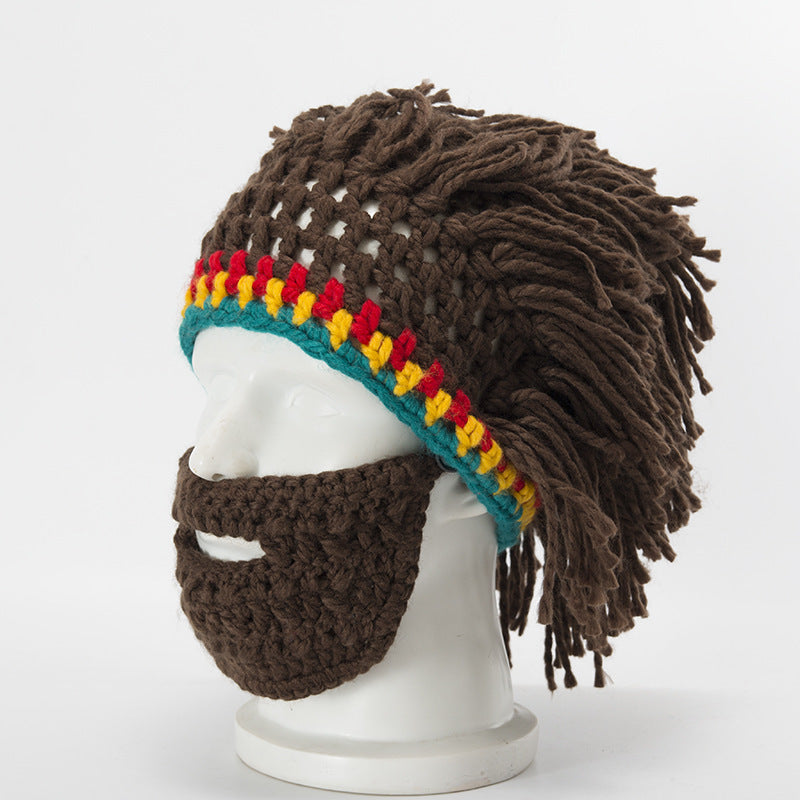 Halloween Party Spoof Knit Wool Hats Handmade Beard Men and Women Wig Hats