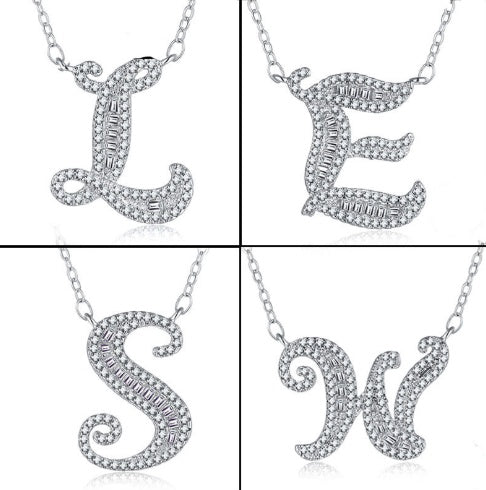 English Letter Super Flash Zircon Necklace