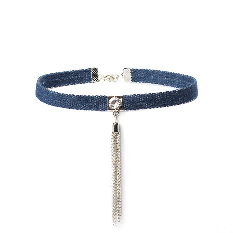 Hot Sale Blue Denim Jean Choker Long Chain Family