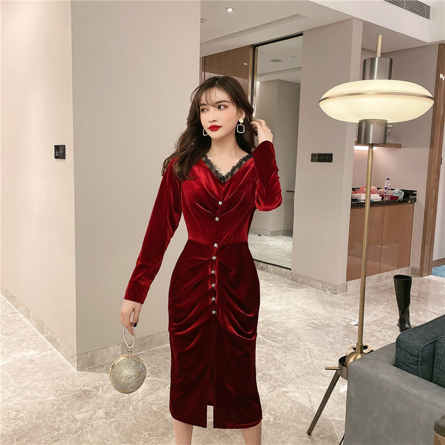 Pleated Velvet Dress