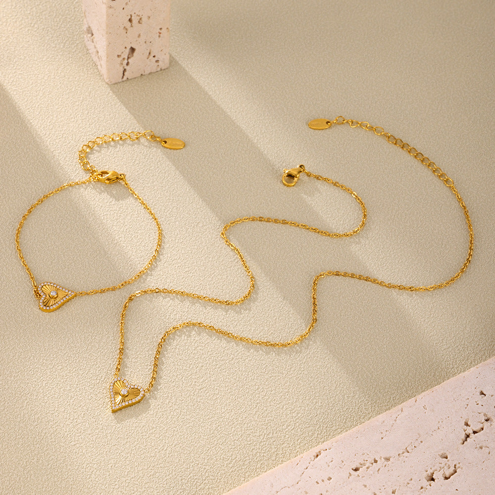 Double-Layer Flower-Picking Heart-Shaped Diamond Top Chain