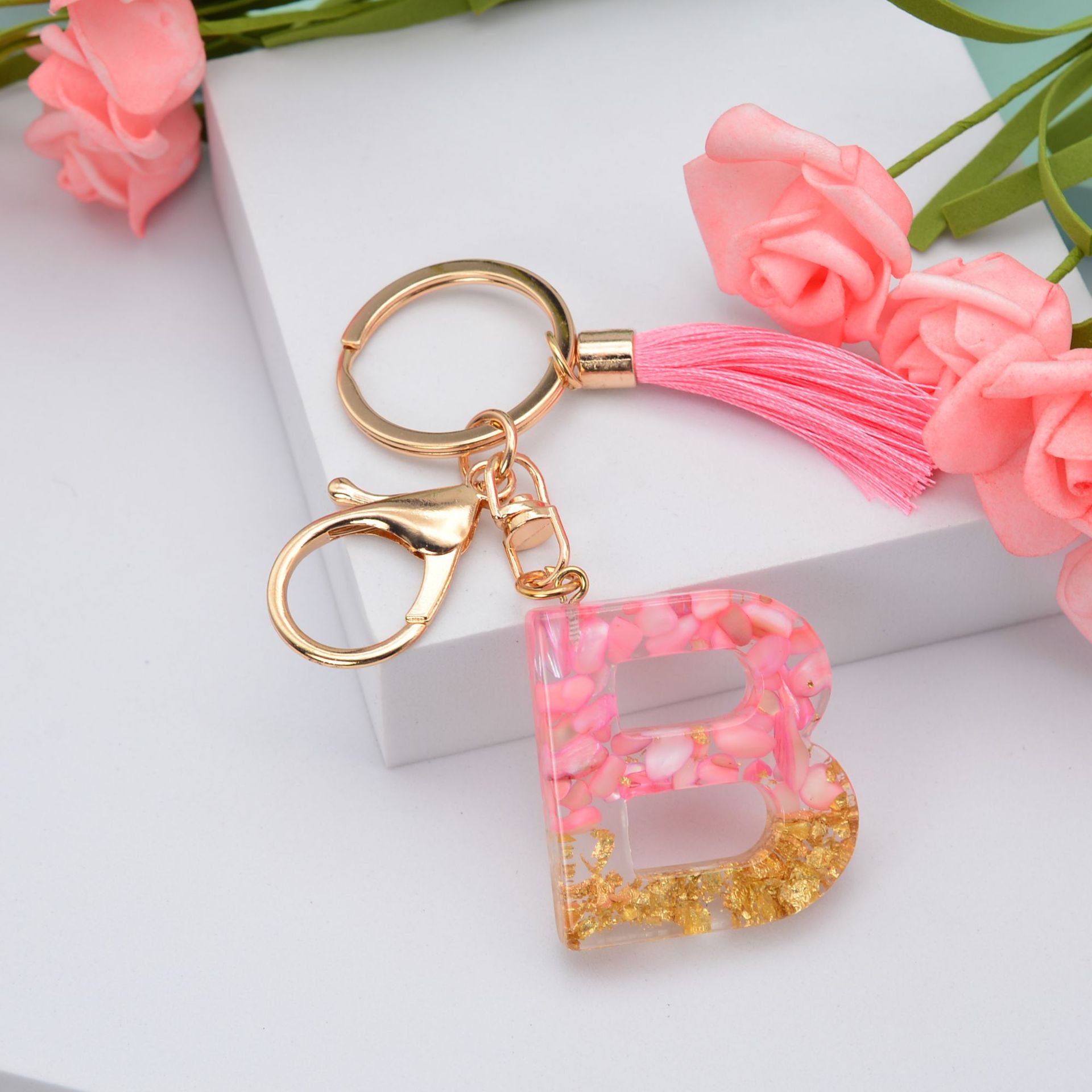 26 English Letters Leather Ball Stone Pendant Key Chain