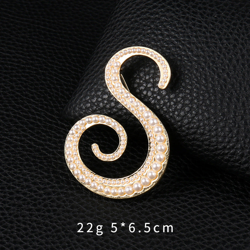Brooch Customization English Letter Brooch Pearl Pin female