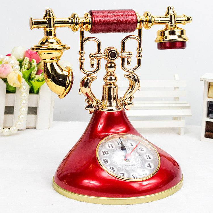 European-Style Vintage Dining Table Set Telephone Classical Electroplating Alarm Clock