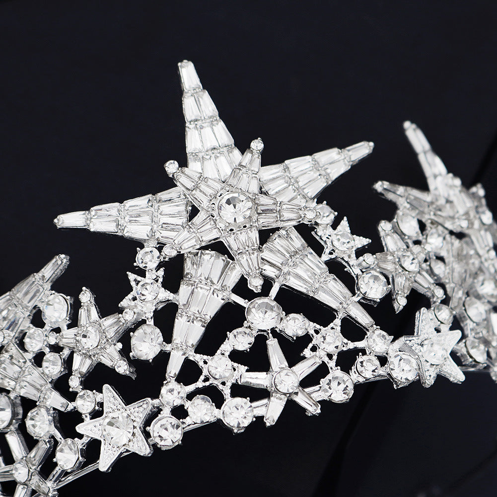 Bright Five-Pointed Star Mans Rhinestone Crown