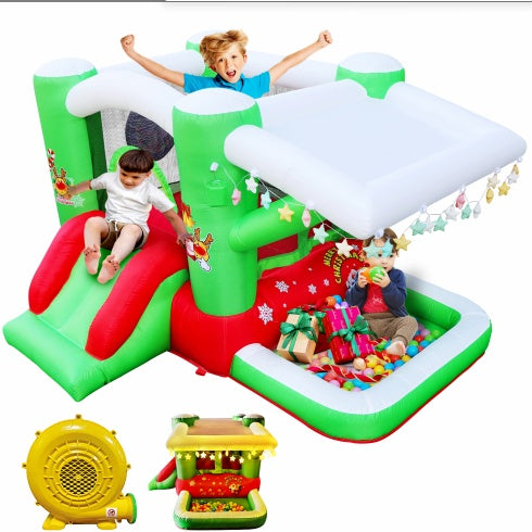 Christmas Jump N Slide Inflatable Bouncer For Kids Complete Setup With Blower - 80 X 91 Play Area - 55 Tall