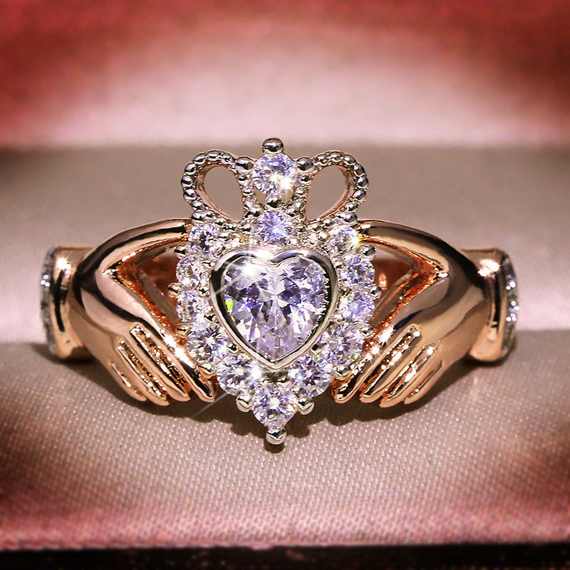 Crown Hands Heart Ring