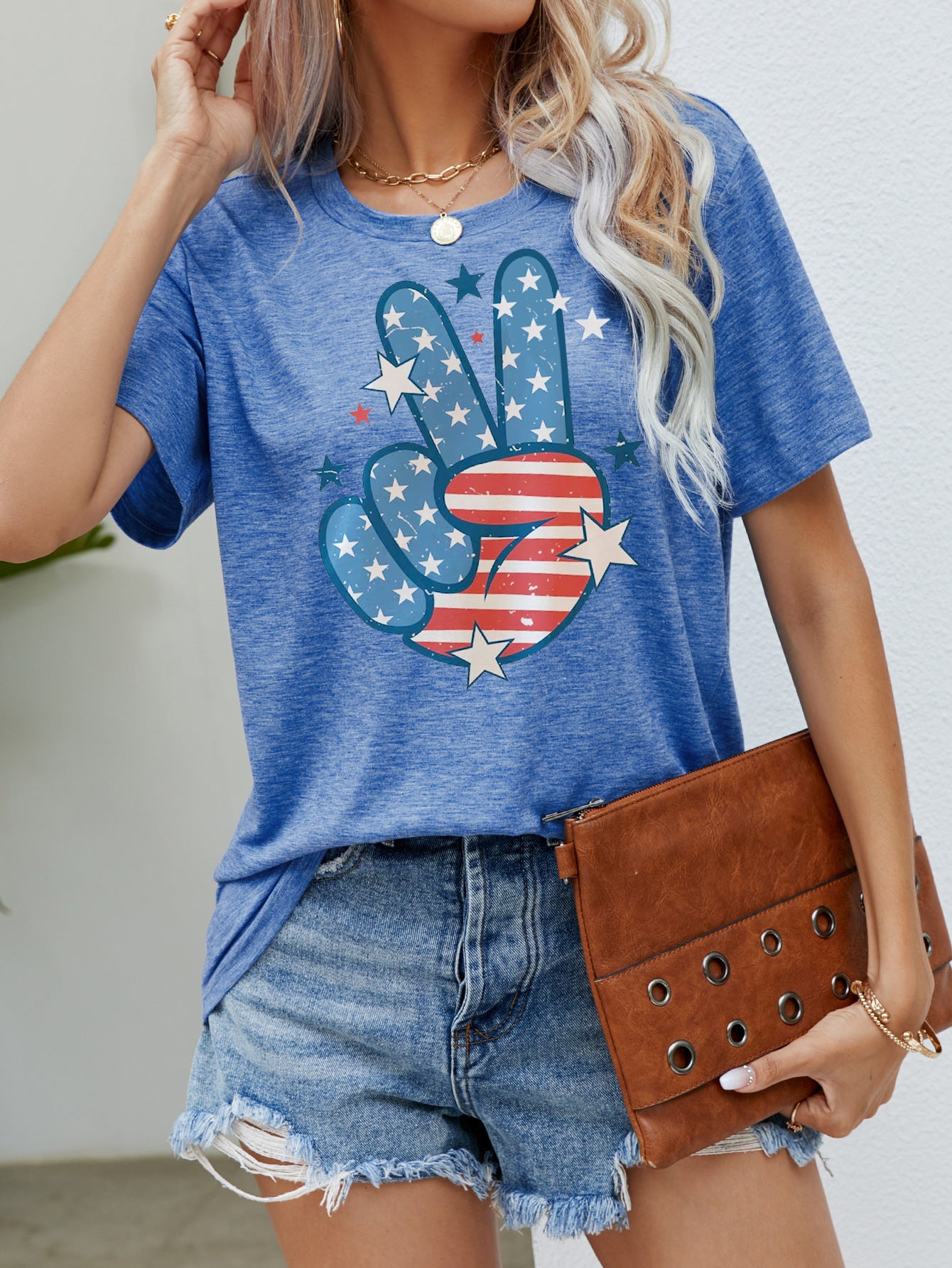 Women's American Independence Day Round Neck Short Sleeve Printed Day T-Shirt