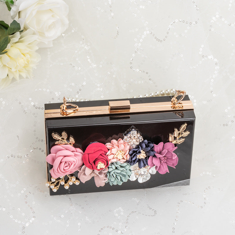 Pearl Hand Chain Pink Flower Thick Chain Bag
