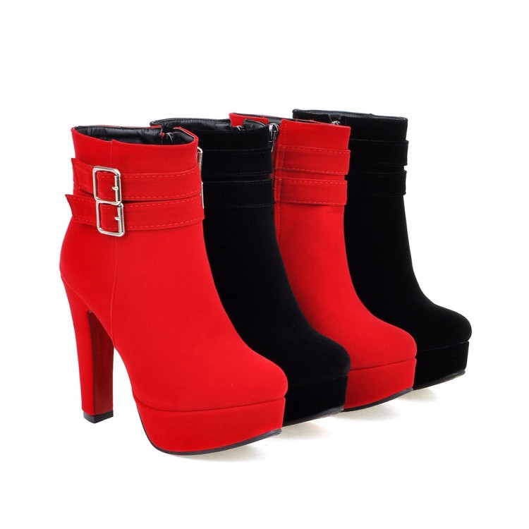 Red Women's Boots Wedding Shoes Bride High Heel Boots Small Size Boots