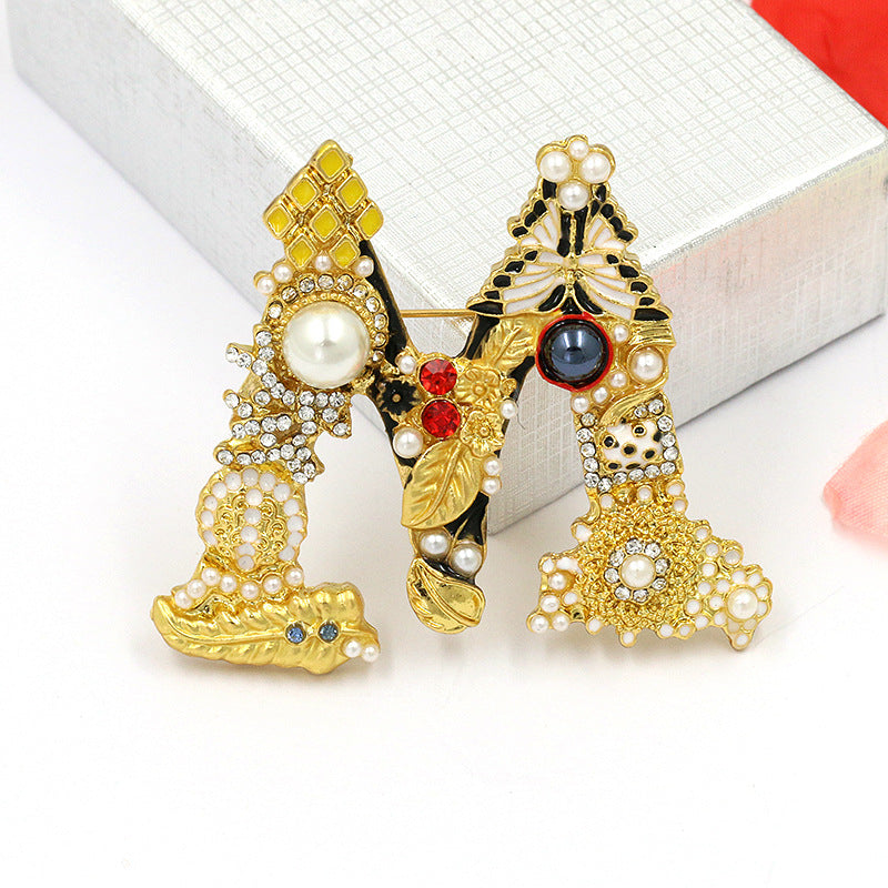 Brooch Customization English Letter Brooch Pearl Pin female