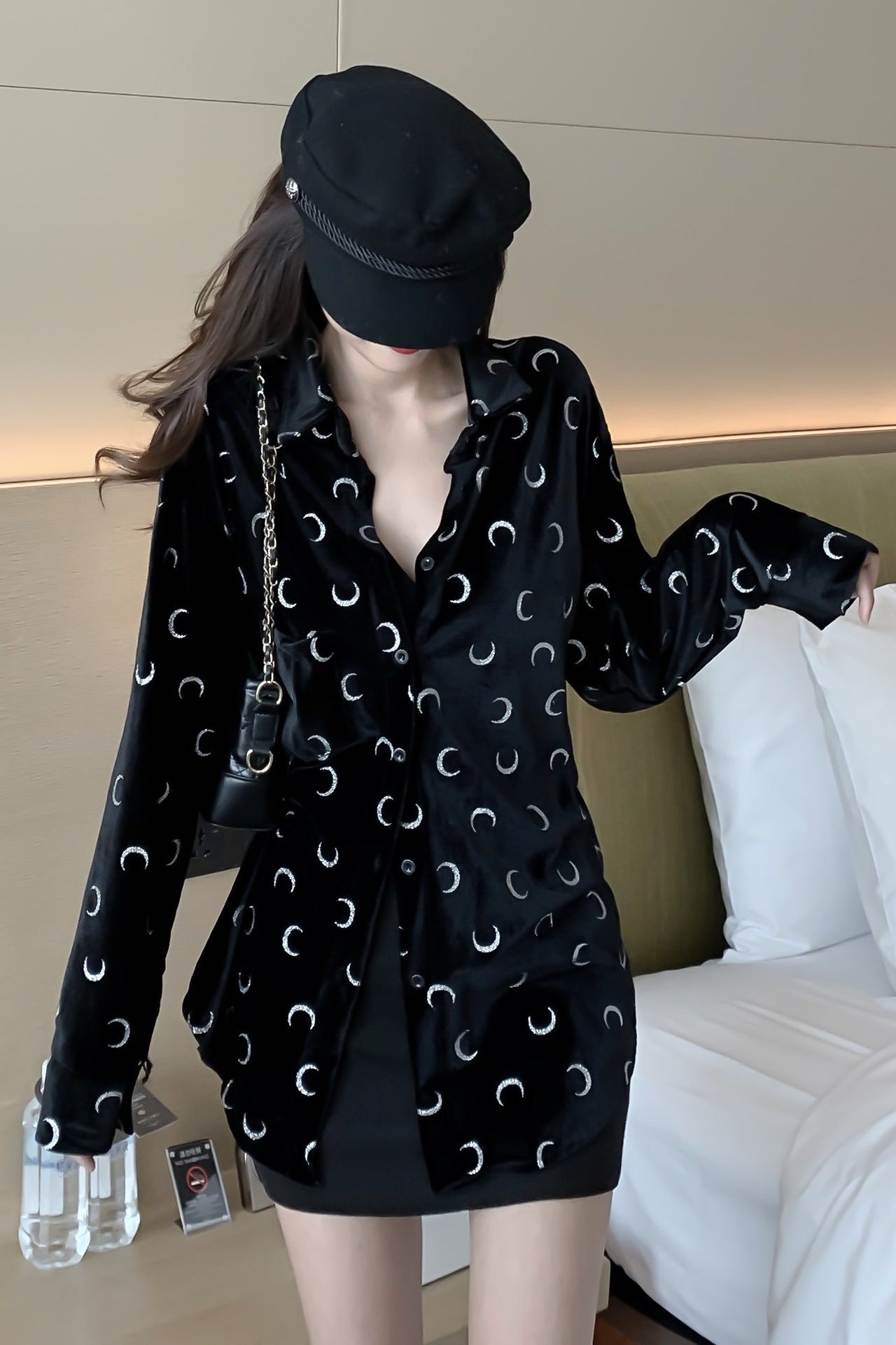 Gold Velvet Striped Moon Shirt