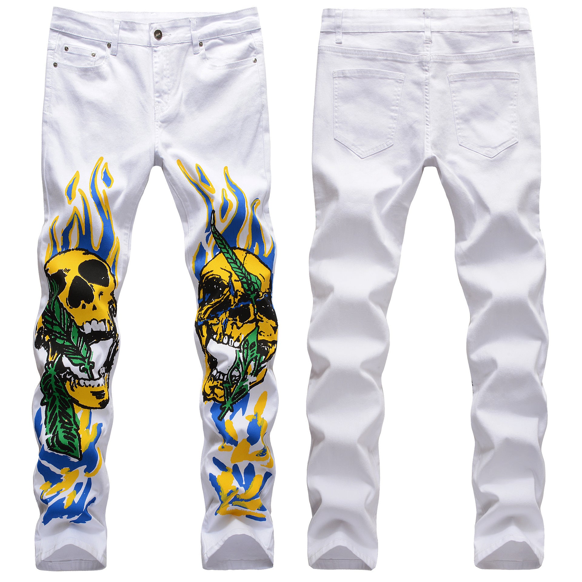 Skull Graffiti Flame Street Fashion Men's Pants