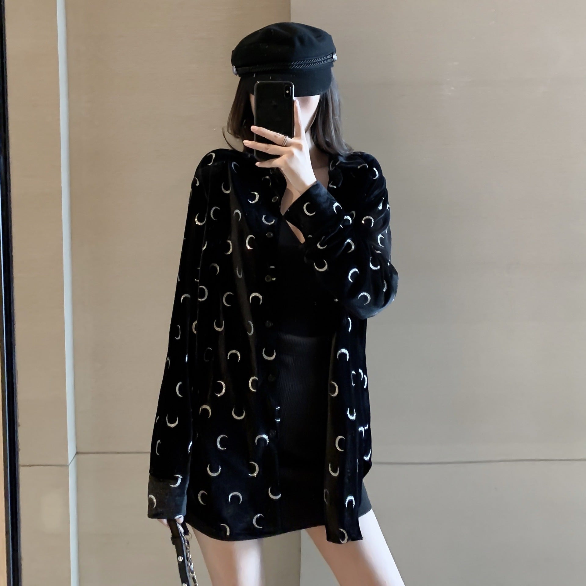 Gold Velvet Striped Moon Shirt