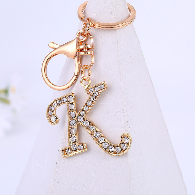 Metal Inlaid Diamond 26 English Letter Key Ring