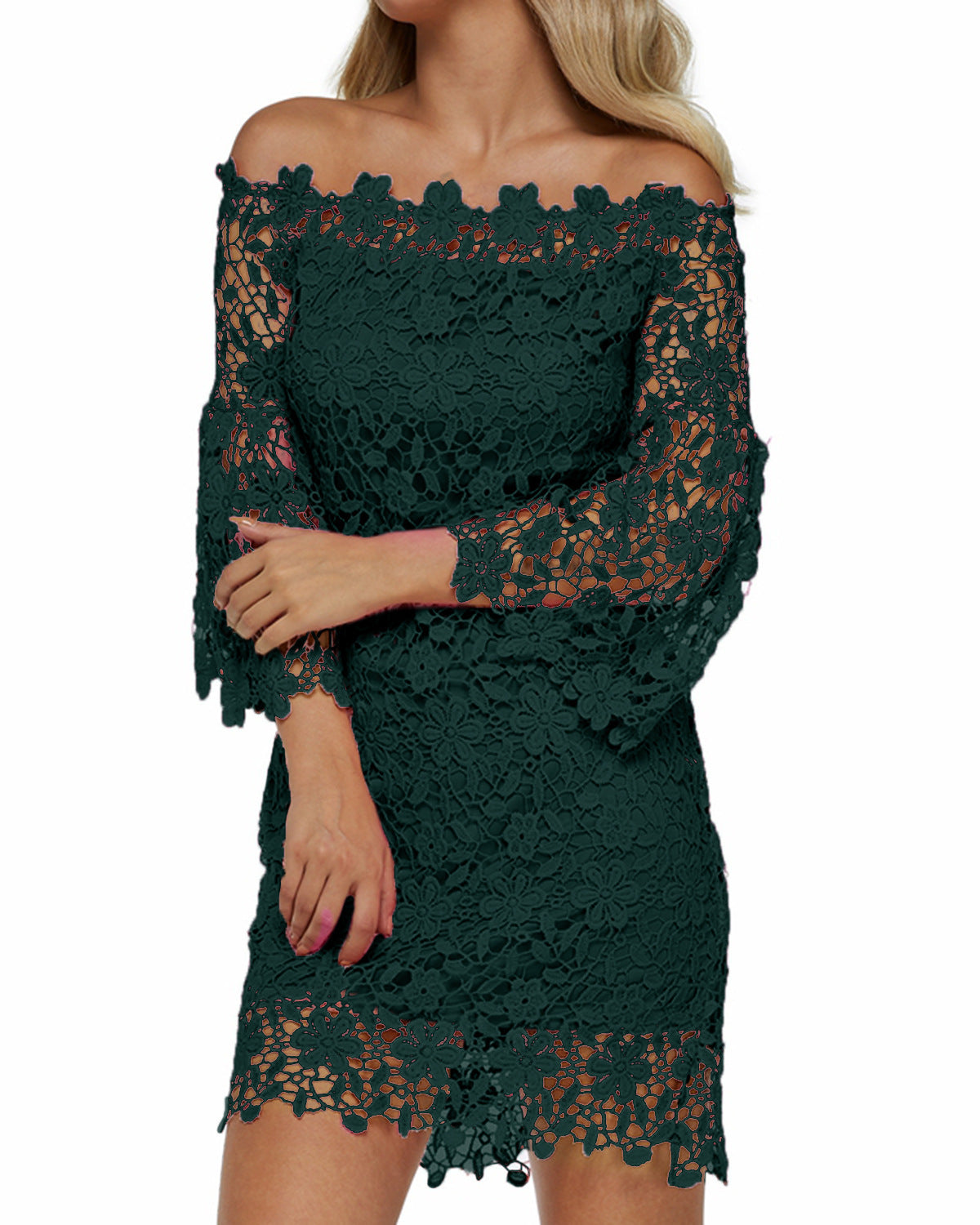 Lace Dress with a Hollowed-Out Shoulder