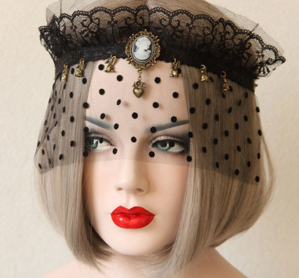 Halloween Bunny Crown Headband Lace Veil