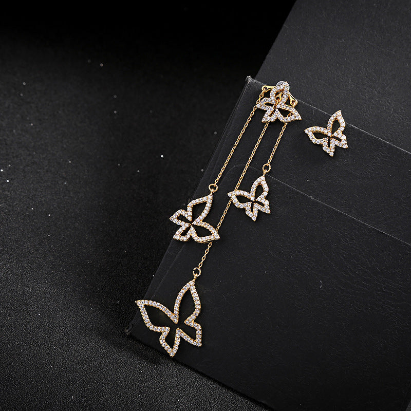 Zircon Butterfly Asymmetrical Stud Earrings