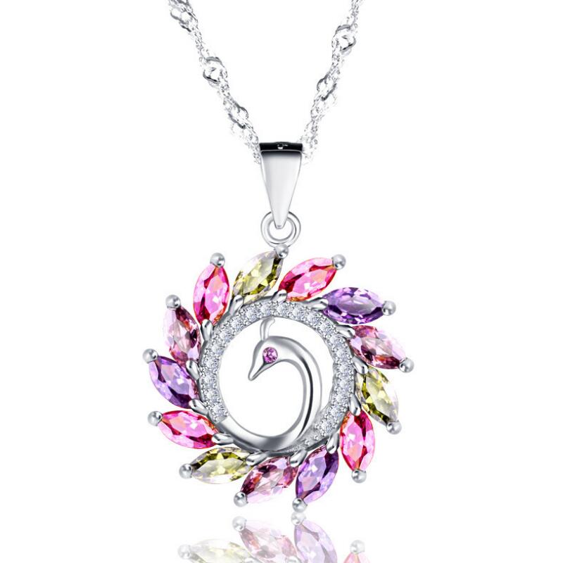 Female Colorful Peacock Gem Necklace