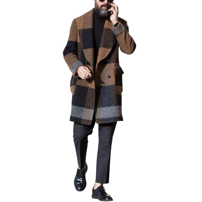 Men's Plaid Trench Coat