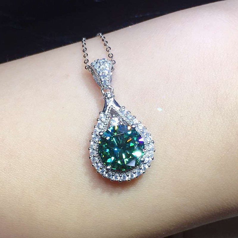 Emerald Green Zircon Teardrop Pendant Womens Necklace