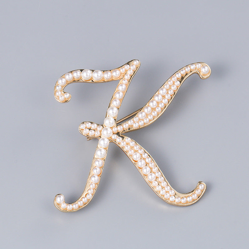 Brooch Customization English Letter Brooch Pearl Pin female