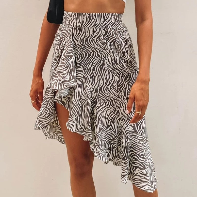 Zebra Print Dovetail Stitching Skirt