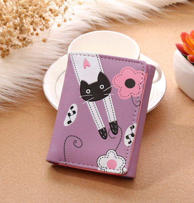 Cartoon Short Ladies Wallet Cute Cat Small Money Clip Card Bag Coin Purse