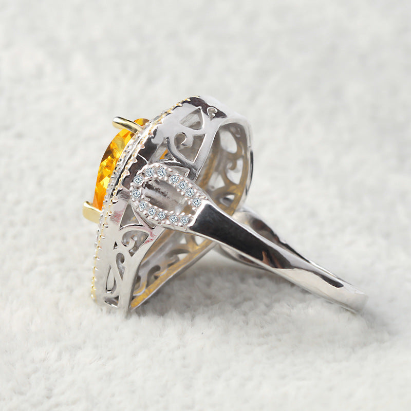 Wish Hot Europe and America Exaggerated Ring Water Drop Diamond Foreign Trade Classic Zircon Yellow Diamond Wedding Diamond Ring