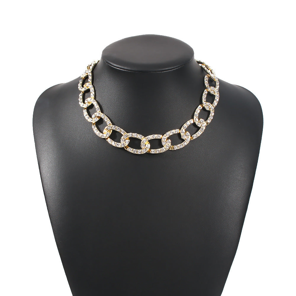 Creative Clavicle Chain with Full Drill Earrings