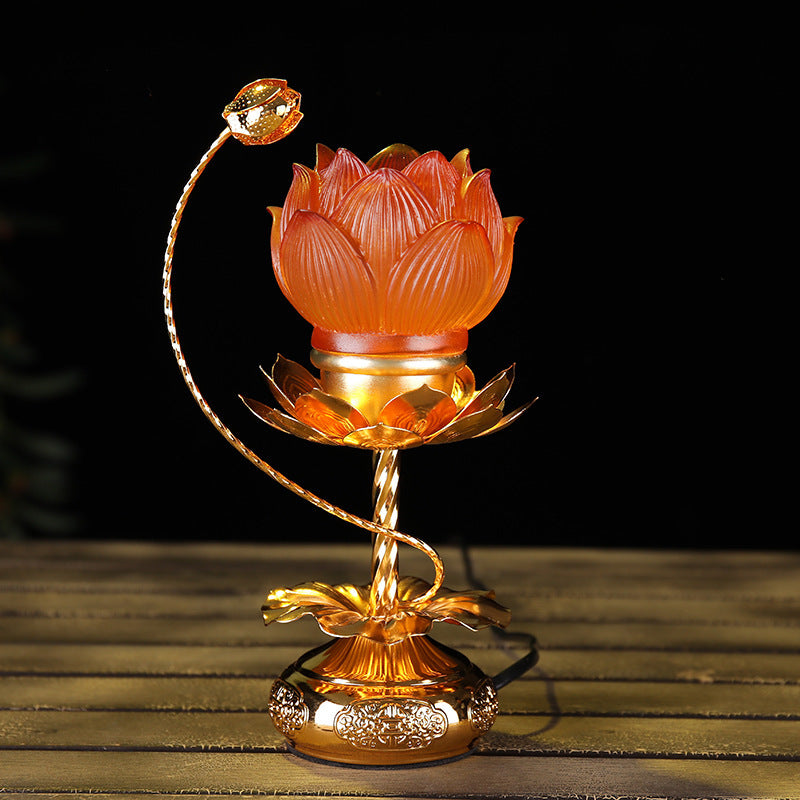 Led Colorful Crystal Glass Lotus Tribute Lamp