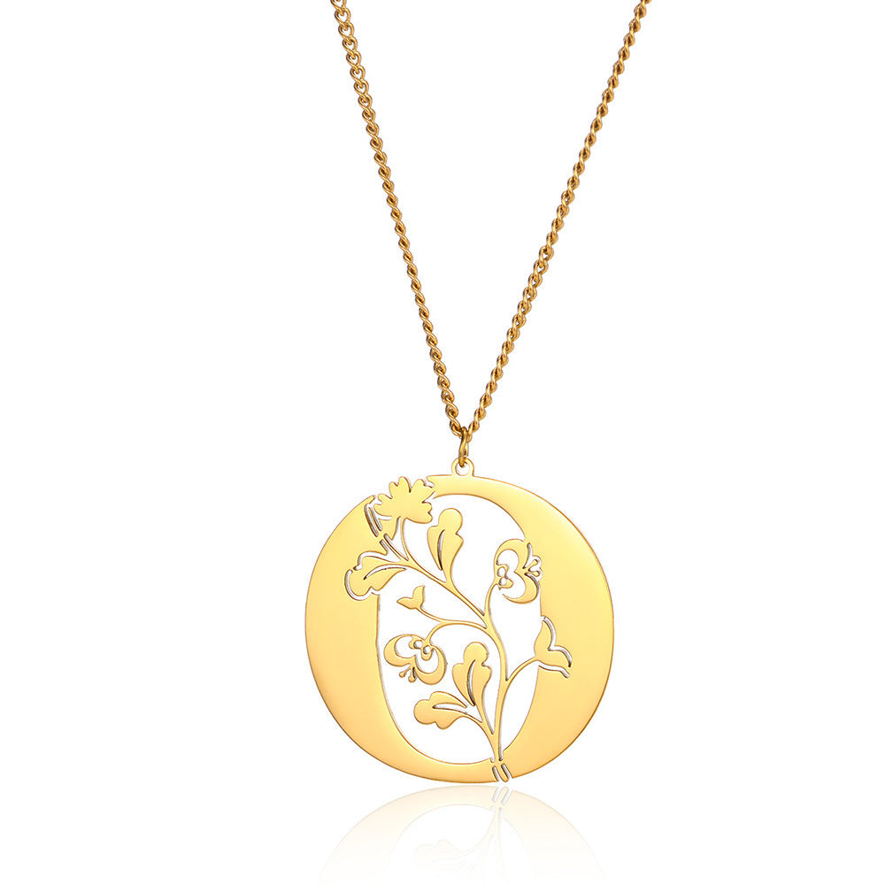 Stainless Steel 26 English Flower Letter Necklace