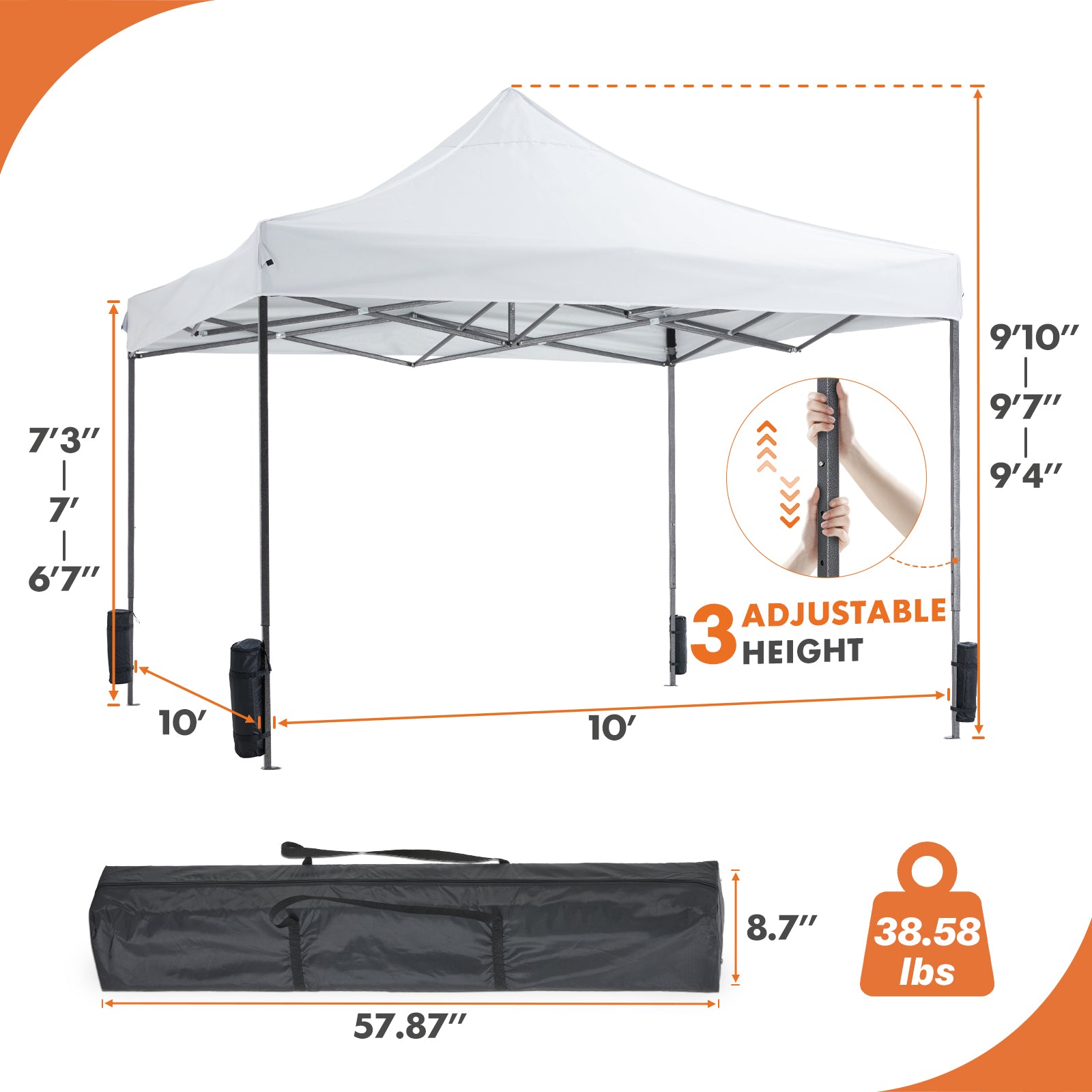 10 X 10ft Up Canopy Tent Easy Setup Outdoor Shade Instant Portable Sun Shelter Canopy Tent For Parties Camping Beach