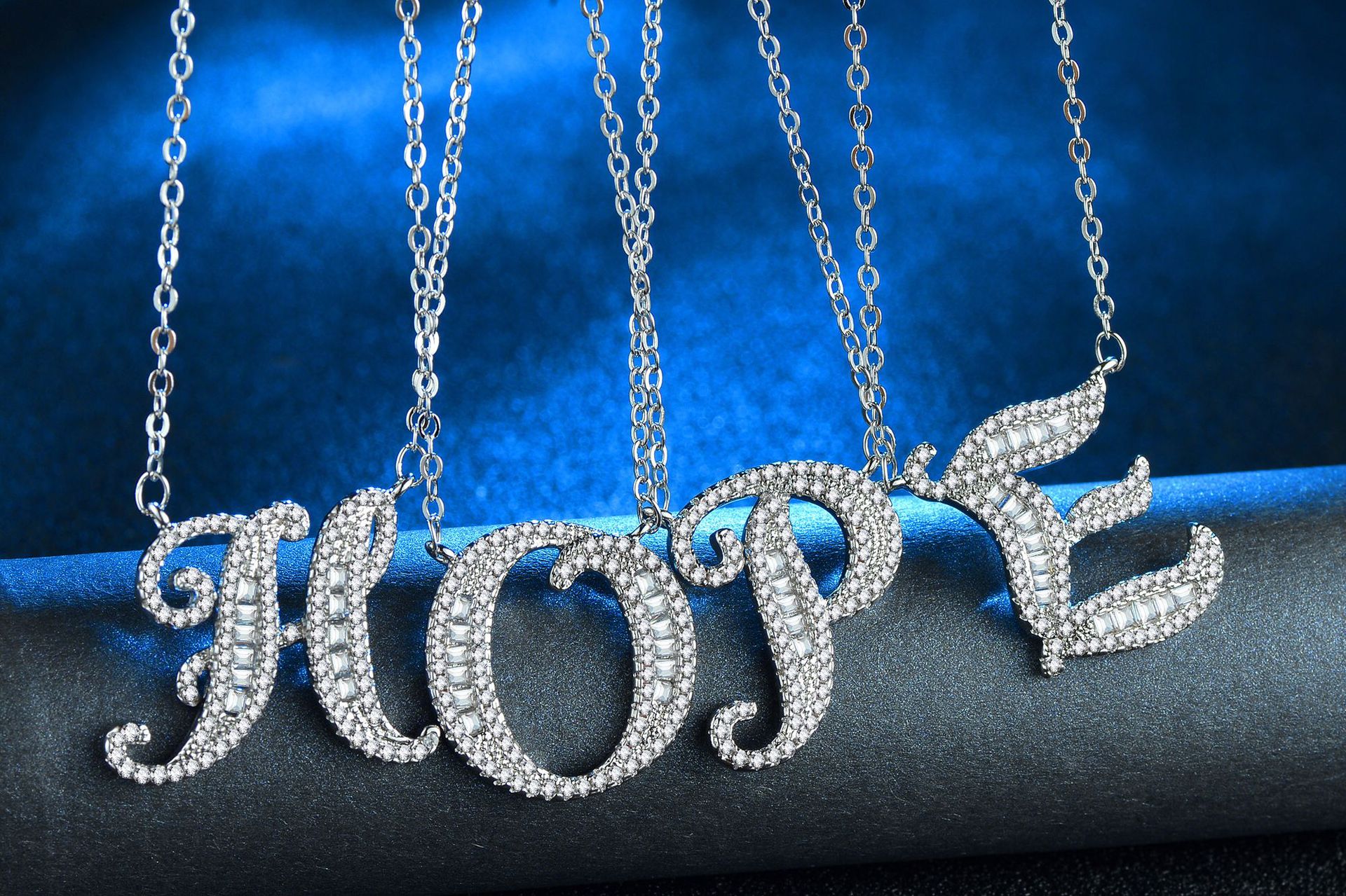 English Letter Super Flash Zircon Necklace