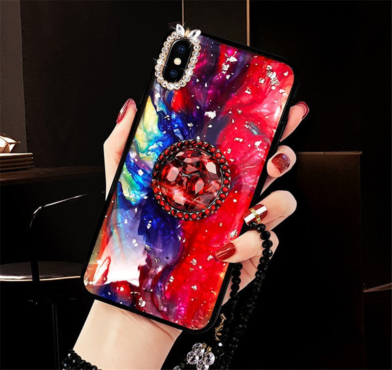 Colorful Shell Pattern Rhinestone Stand Phone Case