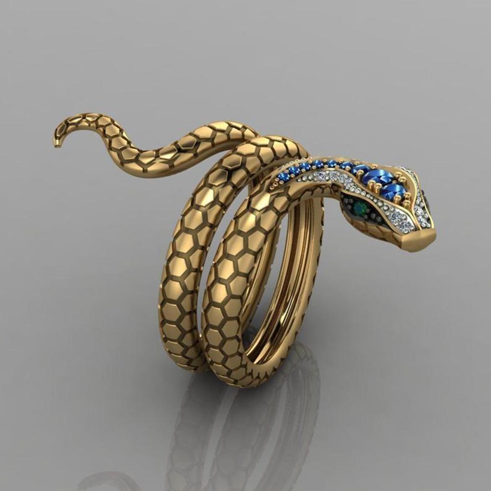 Snake Shape Micro Inlaid Royal Blue Zircon Ring