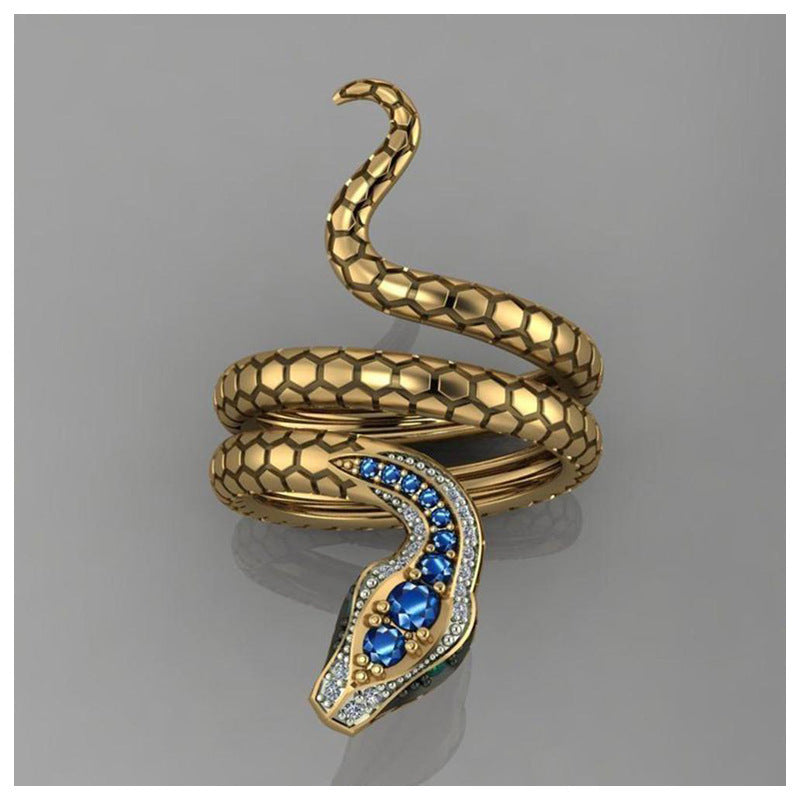 Snake Shape Micro Inlaid Royal Blue Zircon Ring