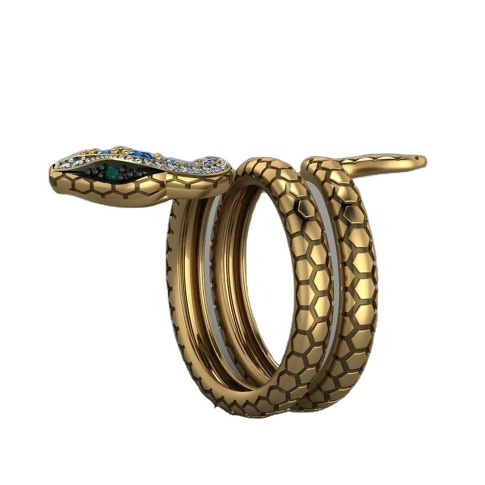 Snake Shape Micro Inlaid Royal Blue Zircon Ring