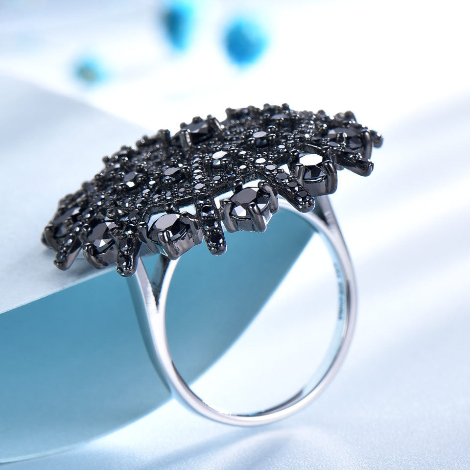 Nano Gemstone Black Spinel Umbrella Ring