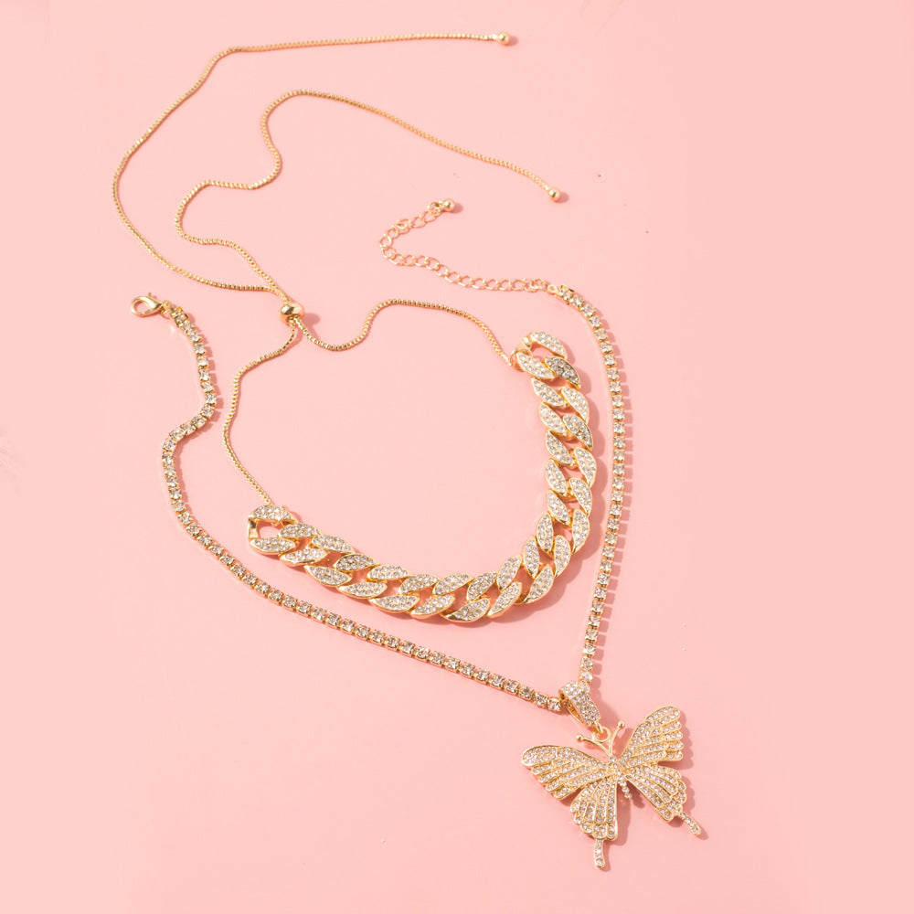 Fashion Exaggerated Diamond Butterfly Necklace