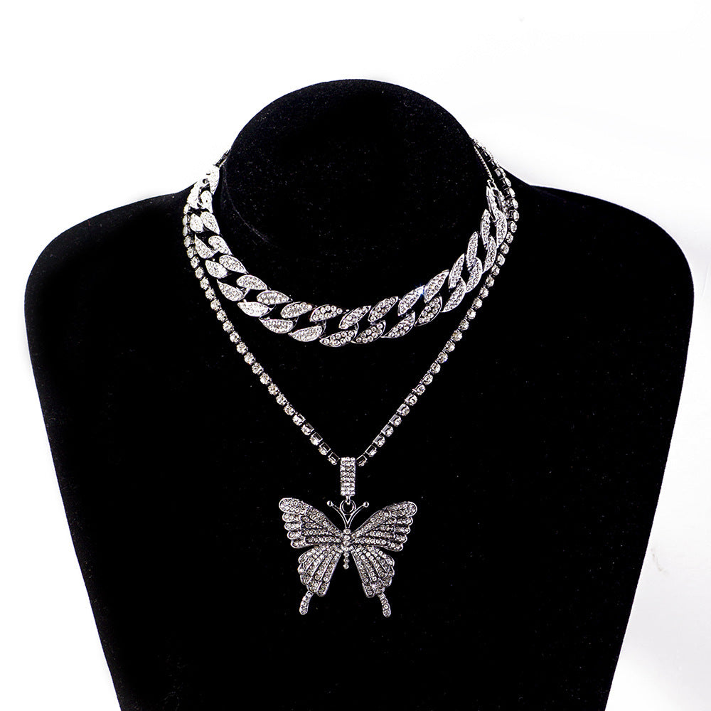 Fashion Exaggerated Diamond Butterfly Necklace