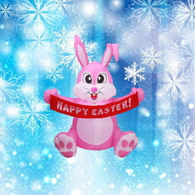 1.9M Easter Inflatable Bunny With LED Light Airblown Bunny Easter Decoration