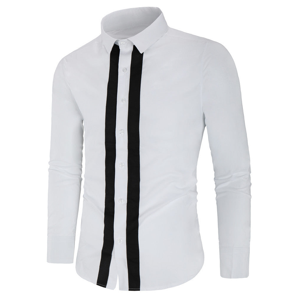 Fashion Simple Men's Stitching Long-Sleeved Shirt