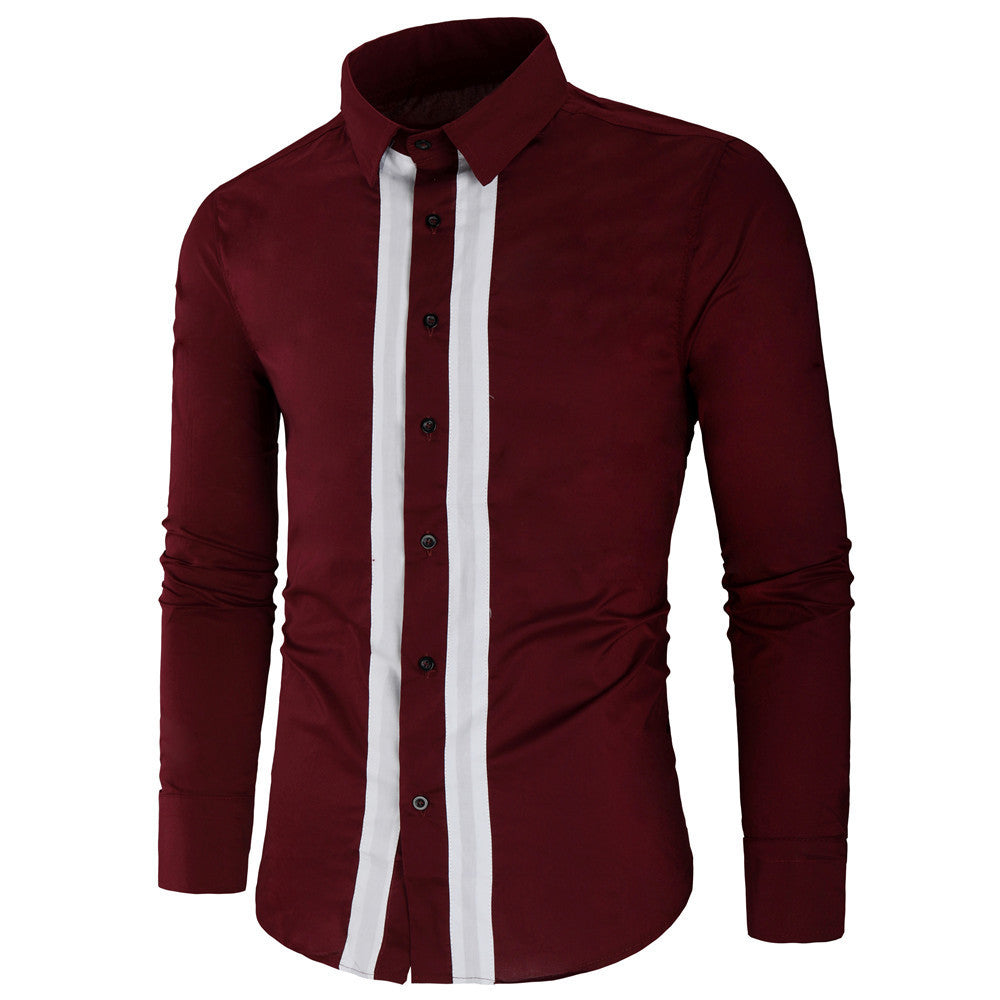 Fashion Simple Men's Stitching Long-Sleeved Shirt
