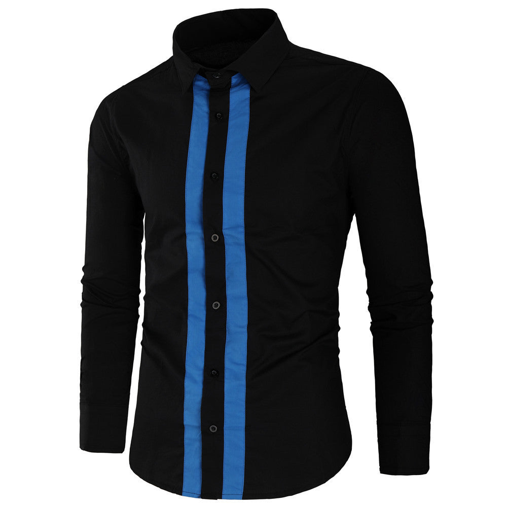 Fashion Simple Men's Stitching Long-Sleeved Shirt