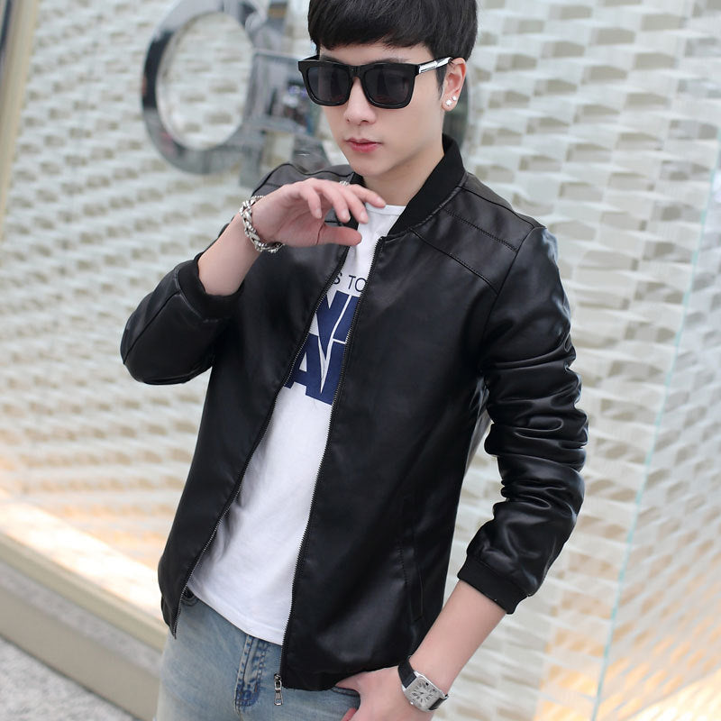 New Men's Jacket Leisure Fashion Youth Slim PU Leather Men's Coat Men's Coat