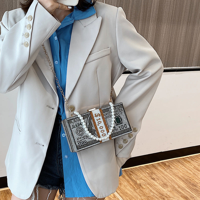 Diamond-Studded Dollar Bag Full Diamond Dollar Shoulder Bag