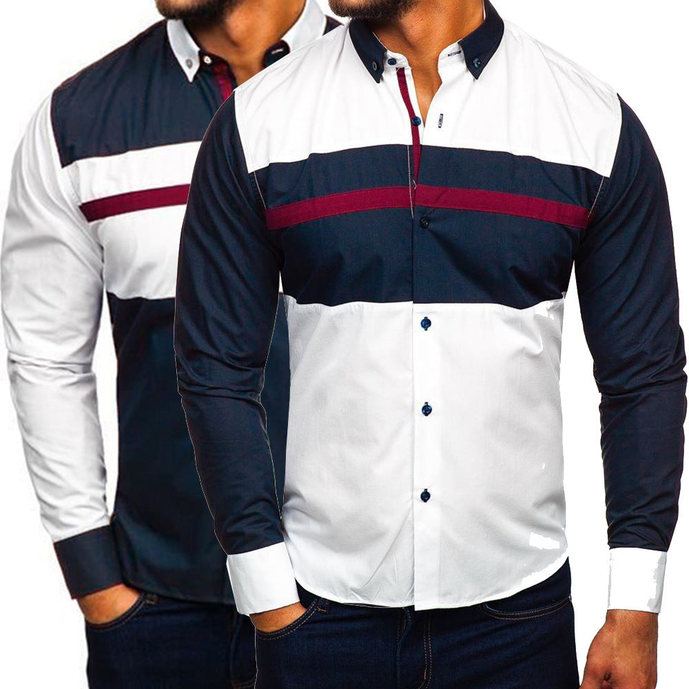 Three-Color Stitching Casual Long-Sleeved Shirt