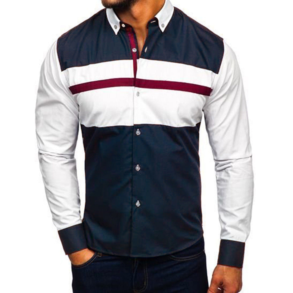 Three-Color Stitching Casual Long-Sleeved Shirt